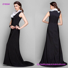 Elegant Petite Sheath Column Evening Dress Jewel Sweep Brush Train Stretch Satin with Ruffles